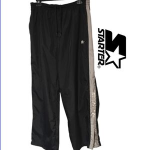 Vintage Y2K Starter Track Pants Size Large Black Striped Ankle Zip Windbreaker